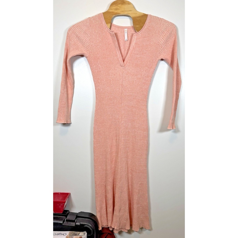 Daily Practice Anthropologie Barre Ribbed Knit Midi Sweater Dress Pink‎ Small
